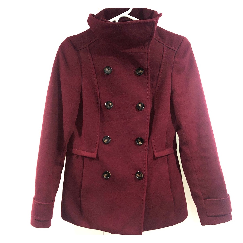 Burgundy wool-blend coat